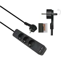 Helos Steckdosenleiste ADVANCED, 3-fach, USB-Charger schwarz, 1,5m, mit Schalter