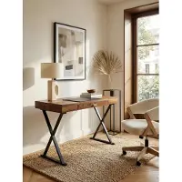 KADIMA DESIGN Schreibtisch 120x55x78 cm Sheesham Massivholz / Metall Schwarz, Design Bürotisch mit Schublade, HomeOffice Laptoptisch Computertisch mit Stauraum
