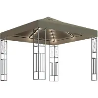 Syfax Pavillon mit LED-Lichterkette 3x3 m Taupe Stoff