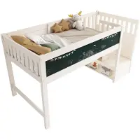Xkiss Kinderbett Hochbett mit Whiteboard&Tafel,Speicherung und Rausfallschutz 90 x 200 cm, Weiss Hochbett für Kinder– Lattenrost- Weiß(Ohne Matratze)