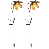 Globo 2er Set LED Solarleuchte, Blume, Crackle-Glas, Kugel, H 90 cm