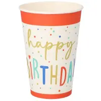 Papstar Trinkbecher, Pappe 0,2 l Ø 7 cm, 9,7 cm weiß "Happy Birthday" 140 Stück