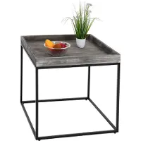 Mendler Beistelltisch HWC-K71, Kaffeetisch Couchtisch Tisch, Paulownia-Holz Metall 60x60x60cm dunkelgrau
