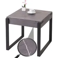 Mendler Beistelltisch HWC-L53, Kaffeetisch Nachttisch Loungetisch Couchtisch, Metall 51x50x54cm Marmor-Optik grau