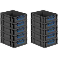 Proregal SparSet 10x Eurobox NextGen Color, HxBxT 12x30x40cm, 11 Liter, Griffe blau zu, Schwarz, Eurobehälter, Transportbehälter