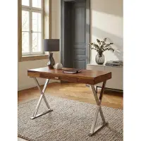 KADIMA DESIGN Schreibtisch 120x55x78 cm Sheesham Massivholz / Metall Chrom, Design Bürotisch mit Schublade, HomeOffice Laptoptisch Computertisch mit Stauraum