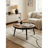 KADIMA DESIGN Couchtisch Rund 76x76x40 cm Schwarz Braun Sofatisch Modern, Runder Wohnzimmertisch Salontisch, Tisch Wohnzimmer Groß, Kaffeetisch Loungetisch