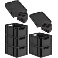Proregal SparSet 5x Eurobox Nextgen Color Mit Auflagedeckel HxBxT 22x30x40cm 20 Liter Schwarz Griffe Schwarz Offen Eurobehälter Transportbox