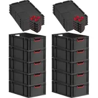Proregal SparSet 10x Eurobox Nextgen Color Mit Auflagedeckel HxBxT 22x40x60cm 44 Liter Schwarz Griffe Rot Offen Eurobehälter Transportbox