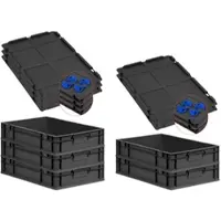 Proregal SparSet 5x Eurobox Nextgen Grip Mit Auflagedeckel Und Blauen Verschlüssen HxBxT 12x40x60cm 23 Liter Schwarz Griffe Geschlossen