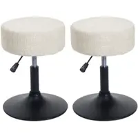 Proregal 2er-Set Hocker höhenverstellbar und drehbar | Sitzhöhe 45-57cm | Durchmesser 37cm | Stoff Chenille | Weiß | Sitzhocker