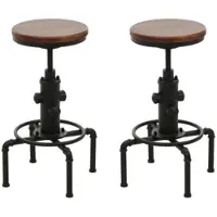 Proregal 2er-Set Barhocker | Sitzhöhe 61-85cm | Braun | Barstuhl Tresenhocker höhenverstellbar drehbar Fußablage Industrial Eisen Massiv-Holz