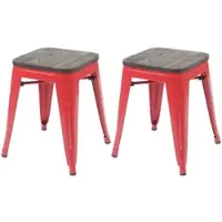 Proregal 2er-Set Hocker Inkl. Holz-Sitzfläche Metall Industriedesign Stapelbar Rot Metallhocker Sitzhocker