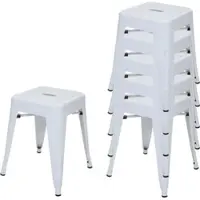 Proregal 6er-Set Hocker Sitzhöhe 46cm Metall Industriedesign Stapelbar Weiß Metallhocker Sitzhocker