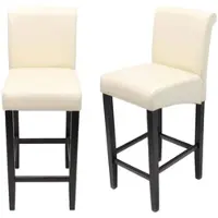 Proregal 2er-Set Barhocker Gepolstert Mit Lehne Sitzhöhe 75cm Holz Creme Dunkle Beine Leder Barstuhl Tresenhocker
