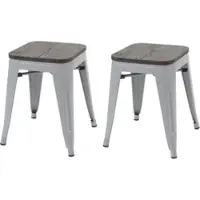 Proregal 2er-Set Hocker inkl. Holz-Sitzfläche | Metall, Industriedesign, stapelbar | Grau | Metallhocker Sitzhocker