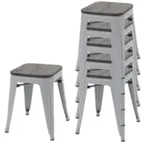 Proregal 6er-Set Hocker inkl. Holz-Sitzfläche | Metall, Industriedesign, stapelbar | Grau | Metallhocker Sitzhocker