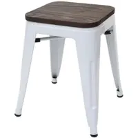 Proregal Hocker Inkl. Holz-Sitzfläche Metall Industriedesign Stapelbar Weiß Metallhocker Sitzhocker