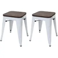 Proregal 2er-Set Hocker Inkl. Holz-Sitzfläche Metall Industriedesign Stapelbar Weiß Metallhocker Sitzhocker