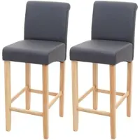 Proregal 2er-Set Barhocker gepolstert mit Lehne | Sitzhöhe 75cm | Holz | Grau matt | helle Beine | Kunstleder | Barstuhl Tresenhocker