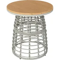 Outsunny Garten-Couchtisch, runder Beistelltisch für den Außenbereich aus Kunstharz mit Metall-Rattan-Optik und Verbundplatte, Ø 45 x 50 cm, Grau