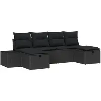 vidaXL Gartensofa-set mit Kissen 6 pcs Schwarz Poly-Rattan