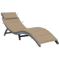 Helloshop26 - Sonnenliege Deckstuhl Gartenbett Terrassenmöbel 190 cm mit grauem Kissen massives Akazienholz 02_0012463