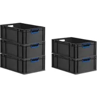 Proregal SparSet 5x Eurobox NextGen Color, HxBxT 22x40x60cm, 44 Liter, Griffe blau offen, Schwarz, Eurobehälter, Transportbehälter