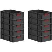 Proregal SparSet 10x Eurobox Nextgen Color HxBxT 17x40x60cm 34 Liter Griffe Rot Geschlossen Schwarz Eurobehälter Transportbox Transportbehälter