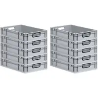 Proregal SparSet 10x Eurobox NextGen Color, HxBxT 12x40x60cm, 23 Liter, Griffe schwarz offen, Grau, Eurobehälter, Transportbehälter