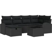 vidaXL Sofa Set mit Kissen mit Speicher Schwarz Poly-Rattan