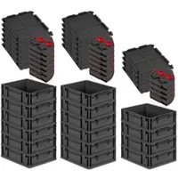 Proregal SuperSparSet 16x Eurobox Nextgen Grip Mit Scharnierdeckel Und Roten Verschlüssen HxBxT 12x30x40cm 11 Liter Schwarz Griffe Geschlossen