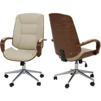 Mendler Bürostuhl HWC-O83, Drehstuhl Chefsessel, Kunstleder (280g/m²) Bugholz - Walnuss-Optik creme