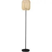 HOMCOM Stehlampe Wohnzimmer Vintage Metall Stehlampe für Wohnzimmer Papierseil Lampenschirm – natürliches Design – E27-Sockel max. 40W - Ø 26 x 158H cm