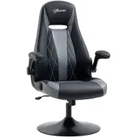 Vinsetto ergonomischer Gaming-Stuhl mit rundem Metallfuß, 360° drehbar, höhenverstellbar, verstellbarer Kopfstütze, hochklappbaren Armlehnen, grau/schwarzes PVC