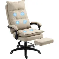 Vinsetto Massage-Bürostuhl, ergonomischer Bürostuhl mit verstellbarer Höhe, verstellbarer Rückenlehne, integrierter Fußstütze und kabelgebundener Fernbedienung, 360° drehbar, beigefarbener Leinen-Look