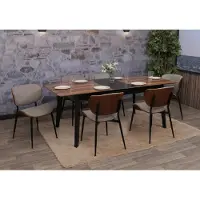 Mendler 6er-Set Esszimmerstuhl HWC-O45, Bugholz Stoff (370g/m²) - Walnuss-Optik, hellgrau