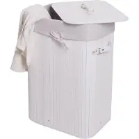 Mendler Wäschekorb HWC-C21, Laundry Wäschebox Wäschesammler Wäschebehälter Wäschetonne, Bambus 61x43x32cm 70l ~ weiß