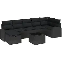 vidaXL Sofa Set mit Kissen mit Speicher 8 pcs Schwarz Poly-Rattan