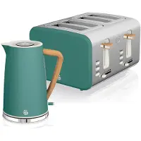 Swan STP2091GRENEU Set Frühstückskocher, kabellos, 1,7L Toaster Breitschlitz 4 Nordic grün Grün