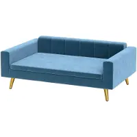 PawHut Hundesofa, Hundebett, Bezug aus seidigem Samt, 94 x 59,5 x 31,5 cm, skandinavisches Design, freistehendes Hundesofa mit weichem Kissen, Beine aus Edelstahl, Blau