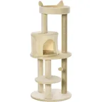 PawHut Multi-Geräte-Katzenbaum mit Kratzstämmen, Plattformen, Versteck, Spielzeug und Hängeball, Ø 48 x 104 cm (H), Creme
