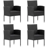vidaXL Gartenstühle mit Kissen in Schwarz 4 Stk. Schwarz Polyrattan