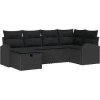 vidaXL Sofa Set mit Kissen mit Speicher Schwarz Poly-Rattan