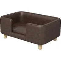 PawHut Hundesofa-Bett für Hunde und Katzen mit erhöhtem Rand, weichem Kissen, Beinen aus Massivholz, Maße: 74 x 48,5 x 31 cm, Mikrofaserbezug, Schokoladenbraun