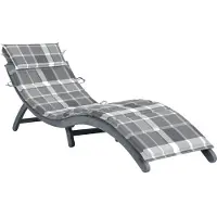 Helloshop26 - Sonnenliege Deckstuhl Sonnenbett Gartenbett Terrassenmöbel mit grauem Kissen massives Akazienholz 02_0012460