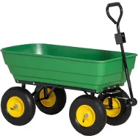 Outsunny Gartenwagen mit 75° kippbarer Ladefläche, 125 l Fassungsvermögen, max. Traglast 200 kg, 4 Luftreifen, Stahl, PP, Gelb/Grün