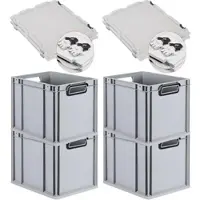 Proregal SuperSparSet 4x Eurobox Nextgen Color Mit Scharnierdeckel HxBxT 32x30x40cm 30 Liter Grau Griffe Schwarz Offen Eurobehälter Transportbox