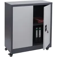 Mendler Aktenschrank HWC-O50, Büroschrank Stahlschrank mit Rollen, 2 Türen abschließbar, Stahl 98x80x40cm ~ dunkelgrau hellgrau