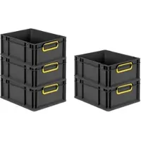 Proregal SparSet 5x Eurobox NextGen Color, HxBxT 17x30x40cm, 16 Liter, Griffe gelb zu, Schwarz, Eurobehälter, Transportbehälter